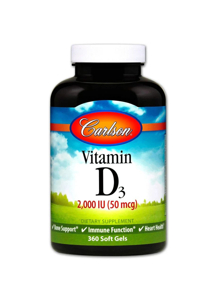 Вітамін D3, Vitamin D3, Carlson, 2000 МО (50 мкг), 360 гелевих капсул Carlson Labs (369609510)