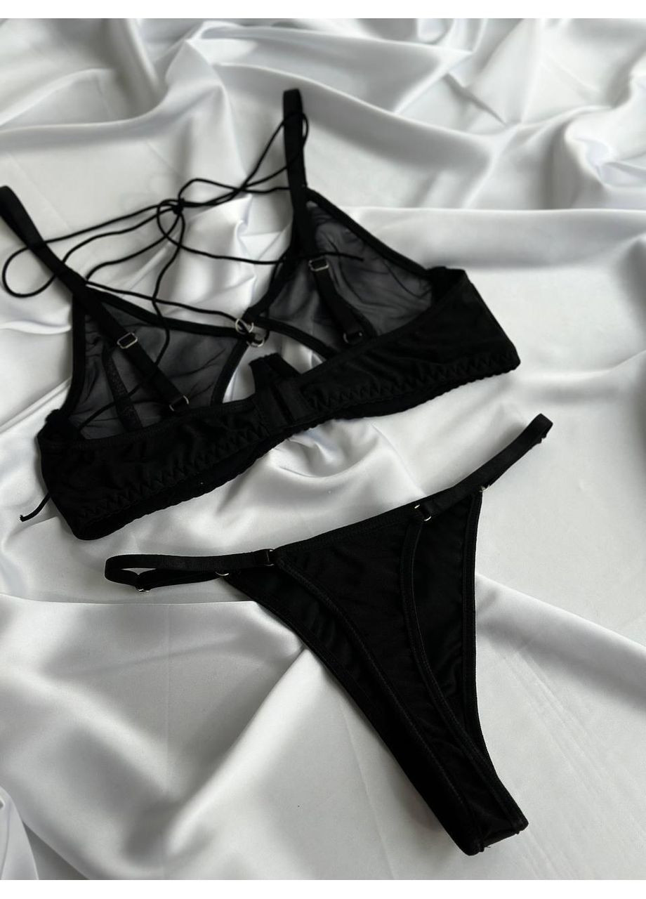 Черный демисезонный комплект "черный соблазн" / прозрачный комплект с топом и мини-юбкой / сексуальный комплект No Brand