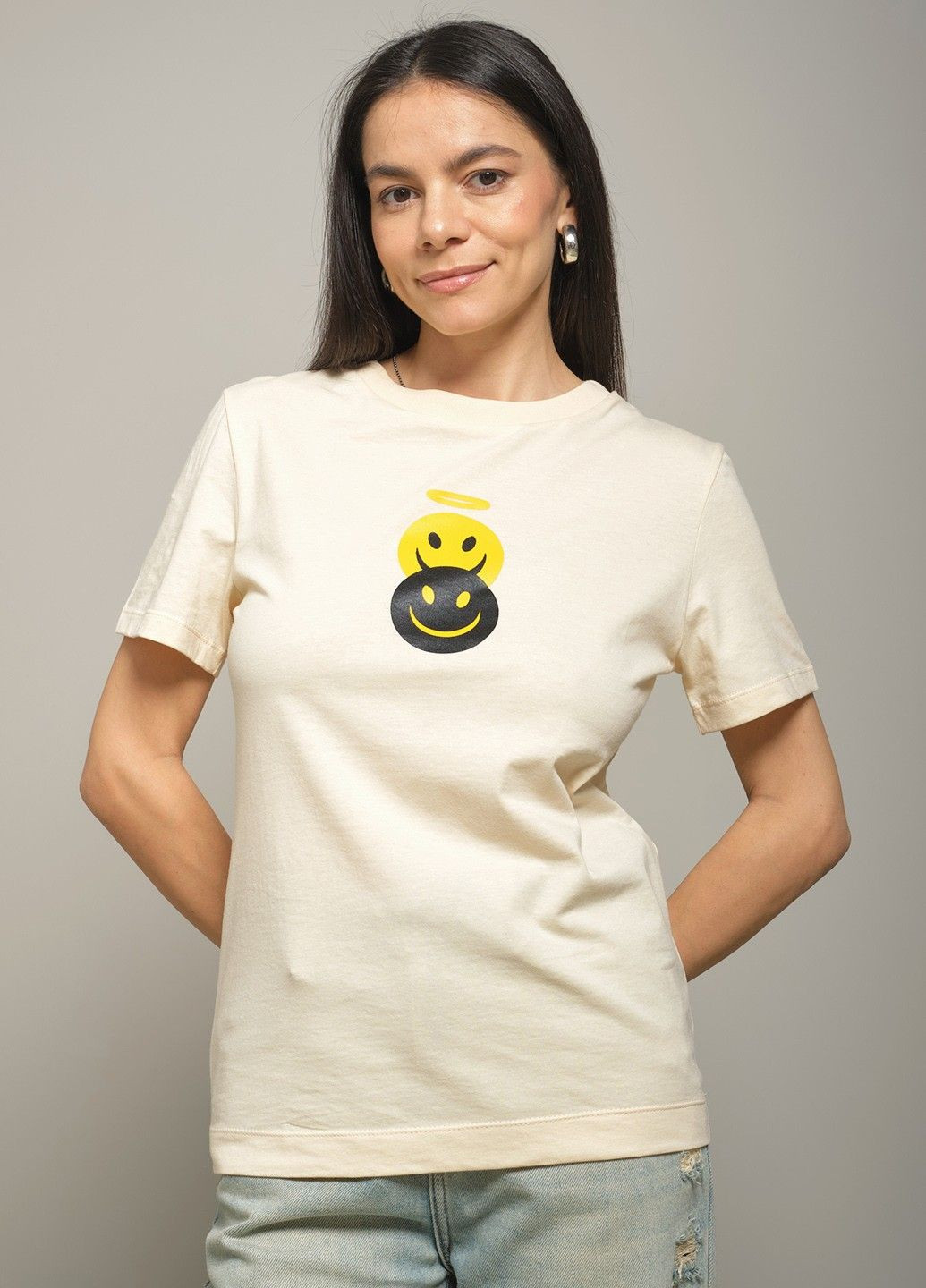 Футболка жіноча бежева з принтом 103451 Power - (296984392)