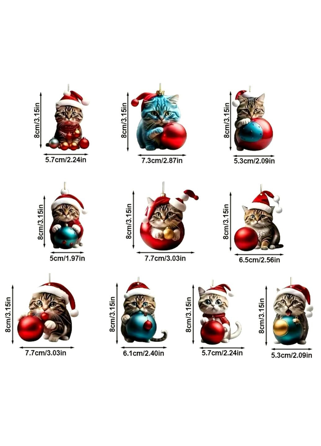 Акрилова іграшка на ялинку у вигляді смішного кошеня в новорічному ковпаку, підвіска на ключі, в машину No Brand (314813464)