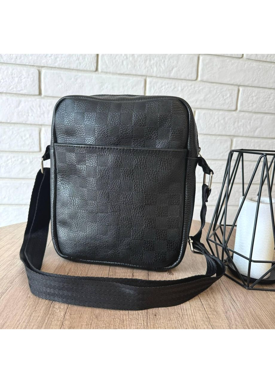 Чоловіча сумка-планшетка чорна з тисненням клітина натуральна шкіра ProDobro (363259278)