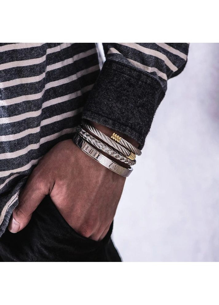 Набор мужских браслетов металлических 3 штуки из нержавеющей стали с регулируемым размером на руку. No Brand (361669451)