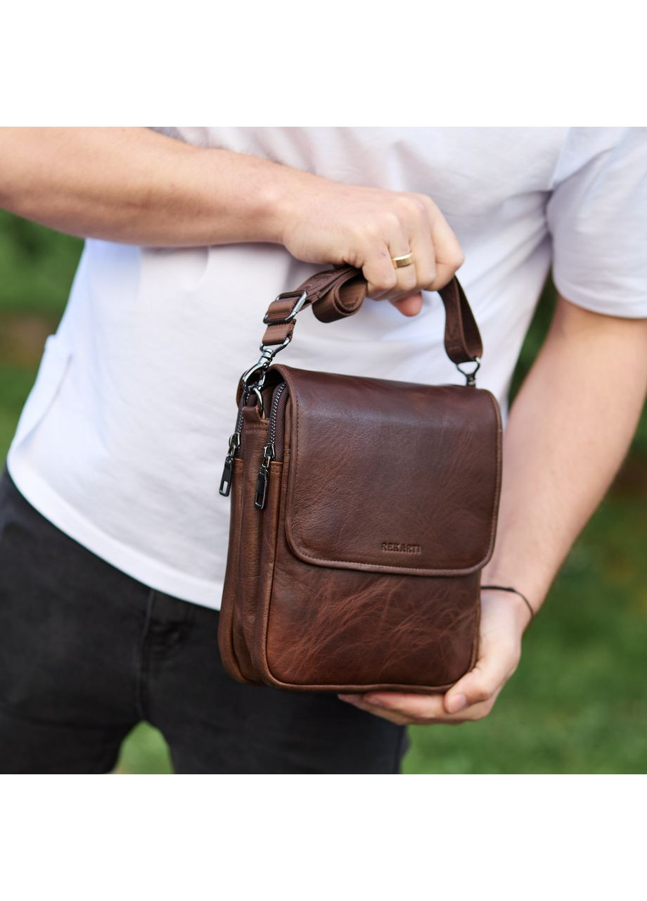 Сумка с клапаном через плече з гладкої шкіри коричнева TD-81020 Tiding Bag (354832941)