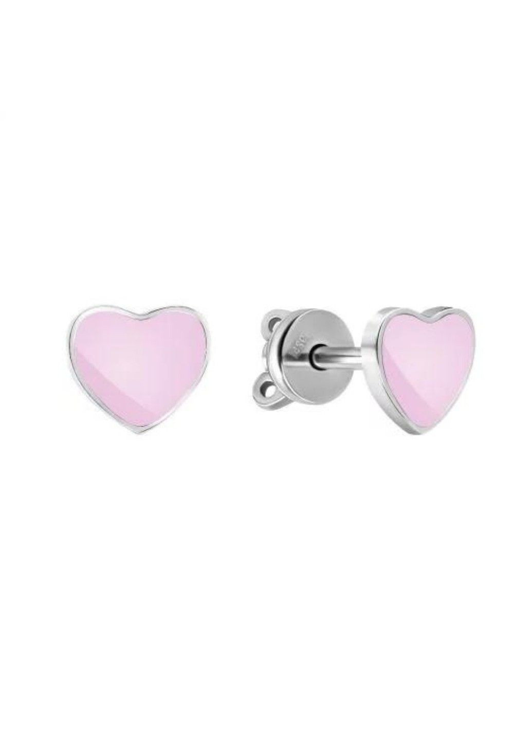 Серебряные серьги-пусеты с розовой эмалью Сердце UMAX (289351616)