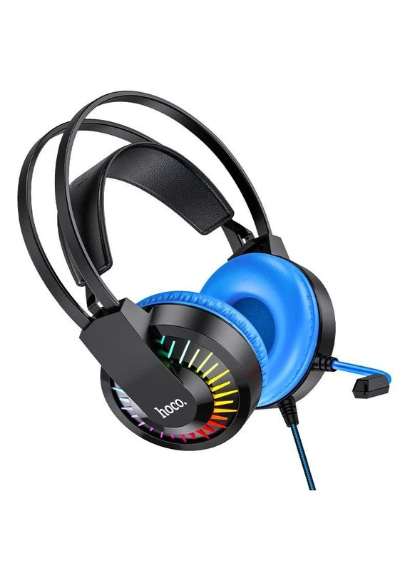 Игровые проводные наушники W105 с микрофоном и LED RGB подсветкой Black-Blue Hoco (368698212)