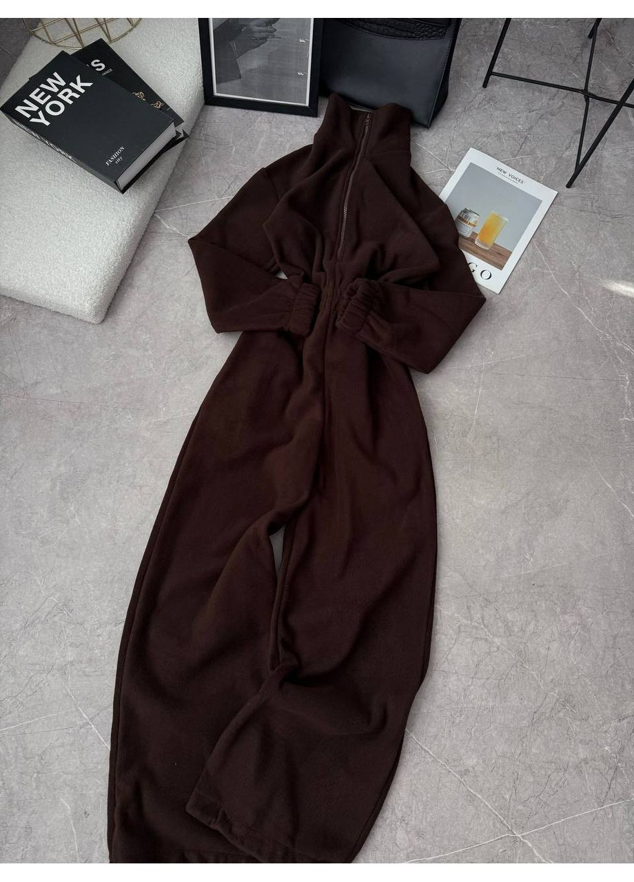 Женский флисовый комбинезон KaraMix однотонный коричневый повседневный флис