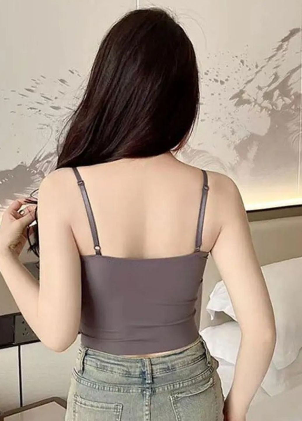 Сірий топ жіночий подовжений топ на тонких бретелях elegant (1871-42-01) Macarena без кісточок