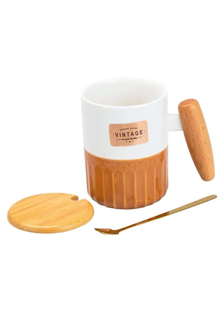 Чашка порцелянова з бамбуковою кришкою та ручкою 400 мл Коричнева HP7204BR TS Kitchen (369654327)