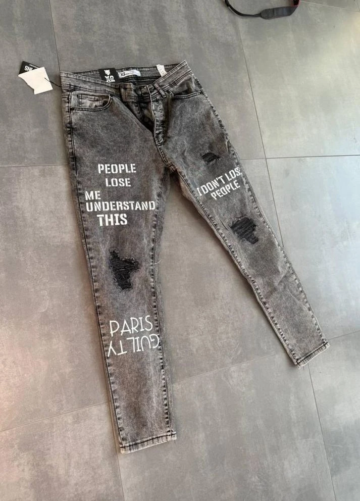 Серые демисезонные джинсы мужские No Brand