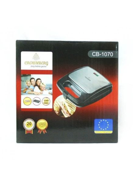 Сэндвичница электрогриль бутербродница с антипригарным покрытием 750 Вт CB1070 Pro Черная Crownberg (306716612)