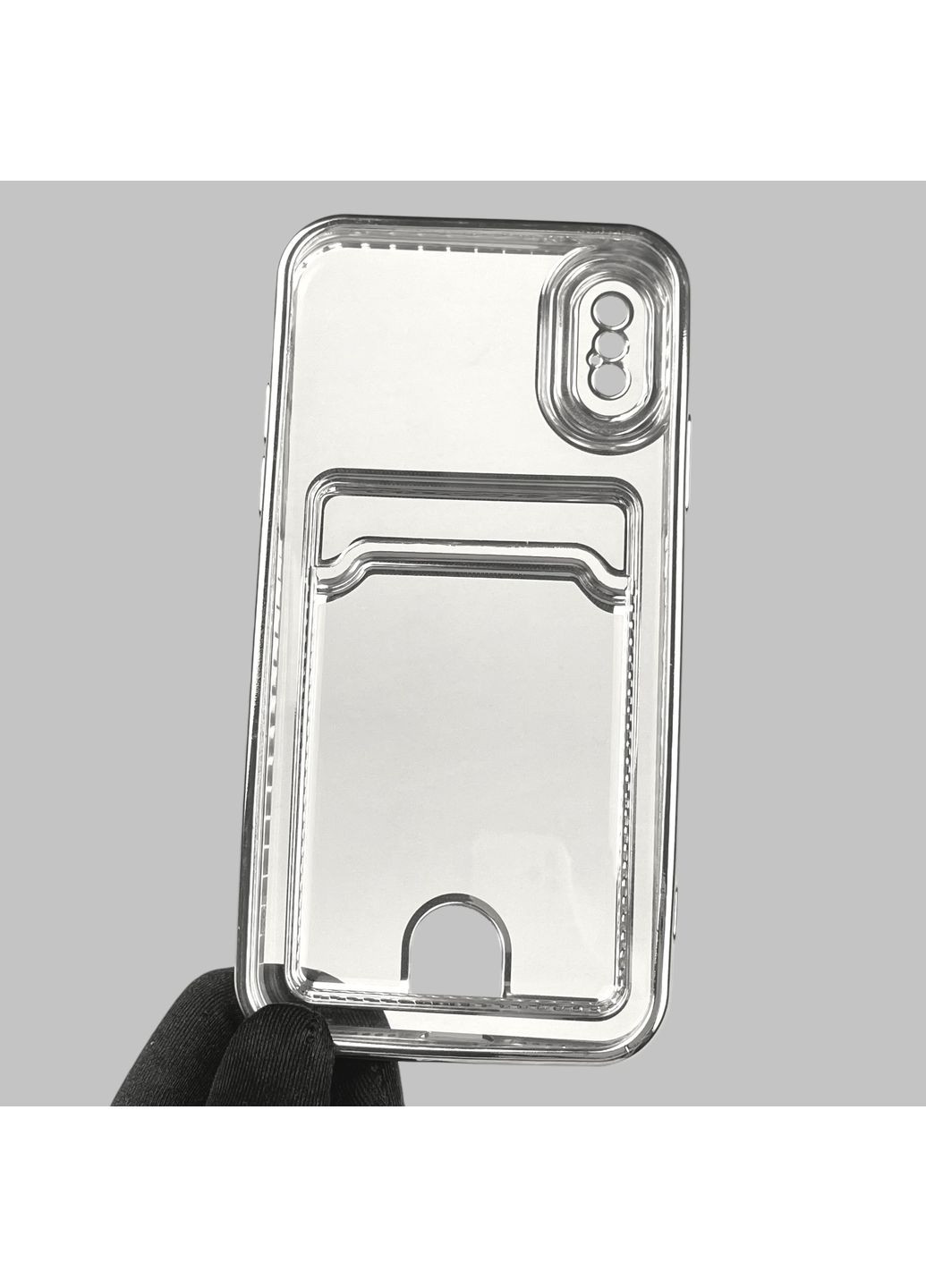 Чехол для iPhone X с серебряной окантовкой с карманом для карт на айфон Х серебряный Apple (366023529)