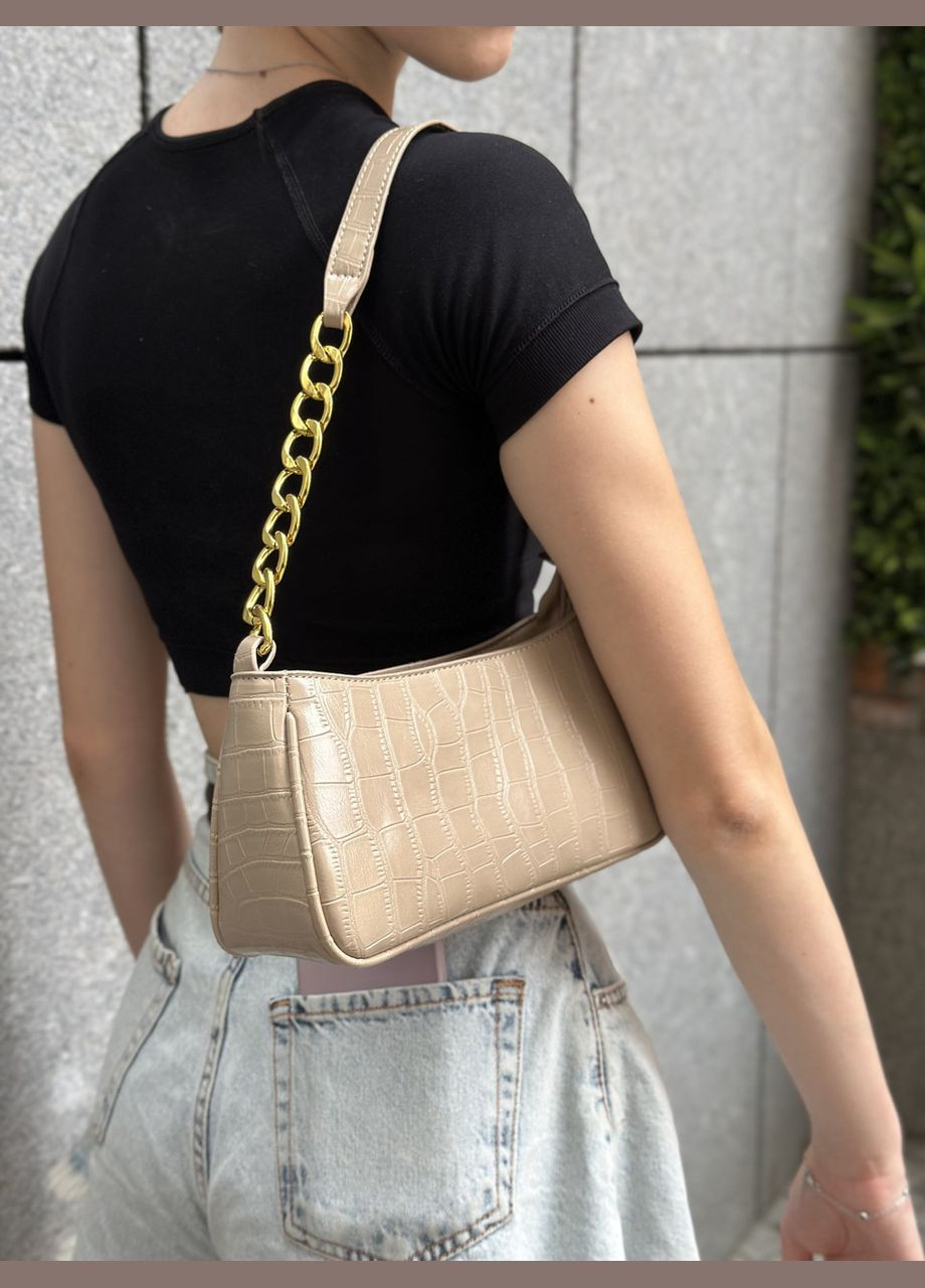 Жіноча бежева сумка через плече багет рептилія No Brand (303323009)
