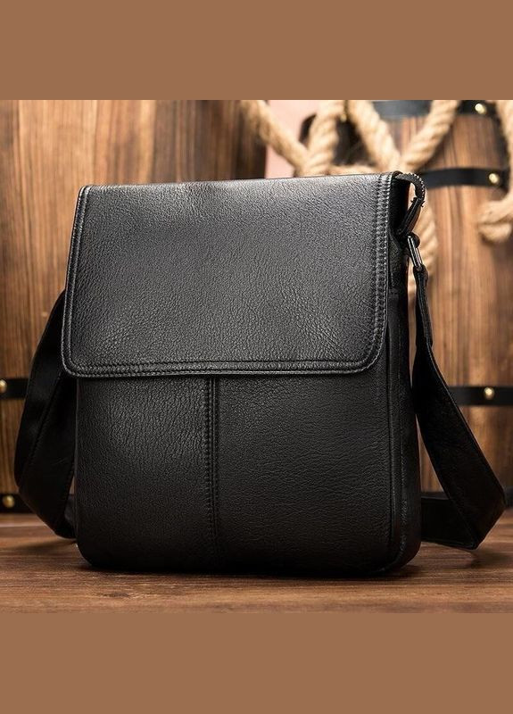 Шкіряна сумка крос боді чоловіча месенджер через плече чорна 20015 Vintage (329197651)