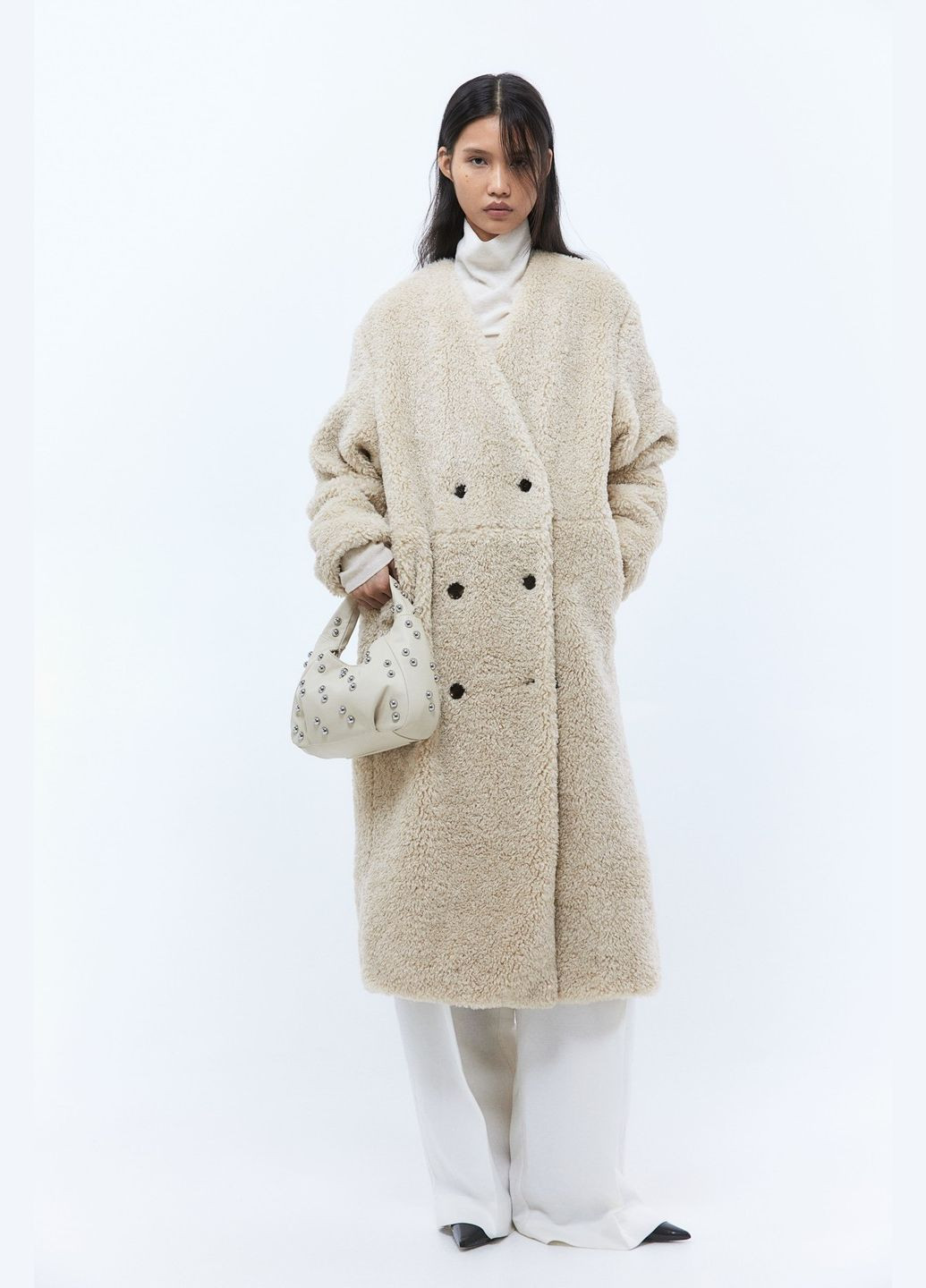 Кремовое зимнее Пальто свободного кроя H&M