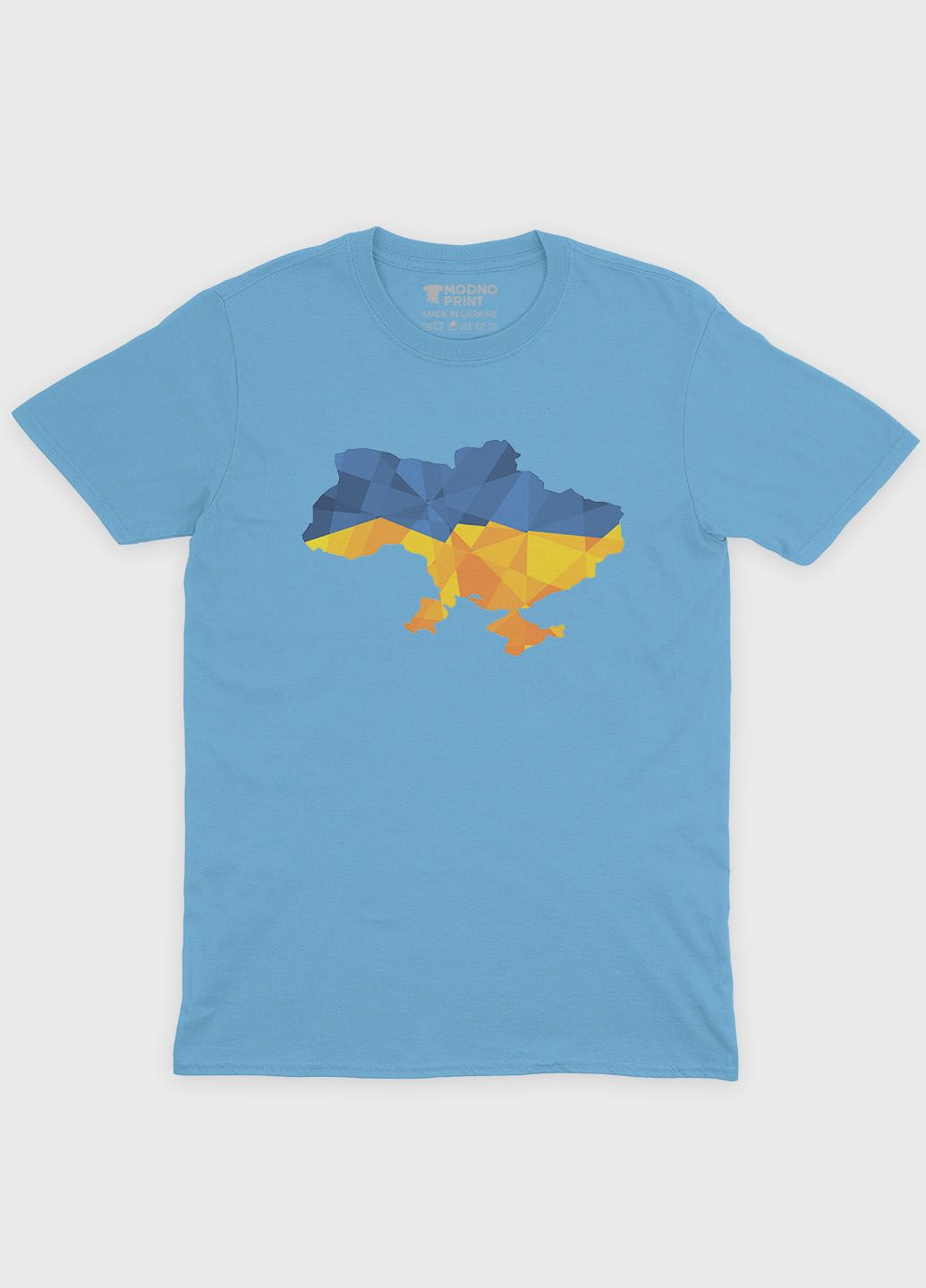 Блакитна літня жіноча футболка з патріотичним принтом мапа україни (ts001-1-lbl-005-1-005-f) Modno