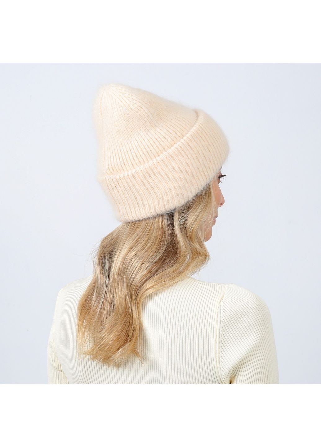 Шапка біні жіноча ангора бежева SOPHIA LuckyLOOK 040-328 (351489074)