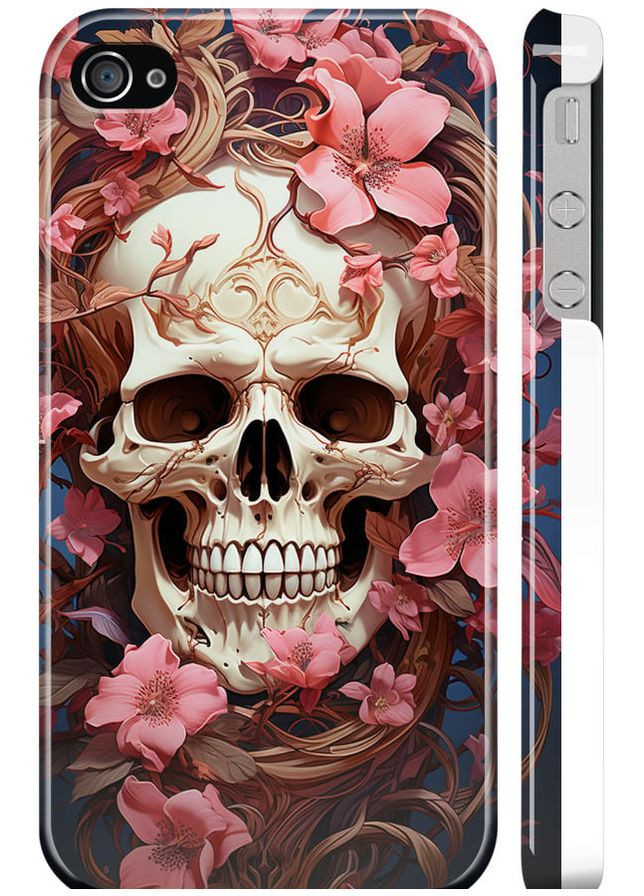 3D пластиковый глянцевый чехол 'Череп в розовых цветах' для Endorphone apple iphone 4 (281474631)