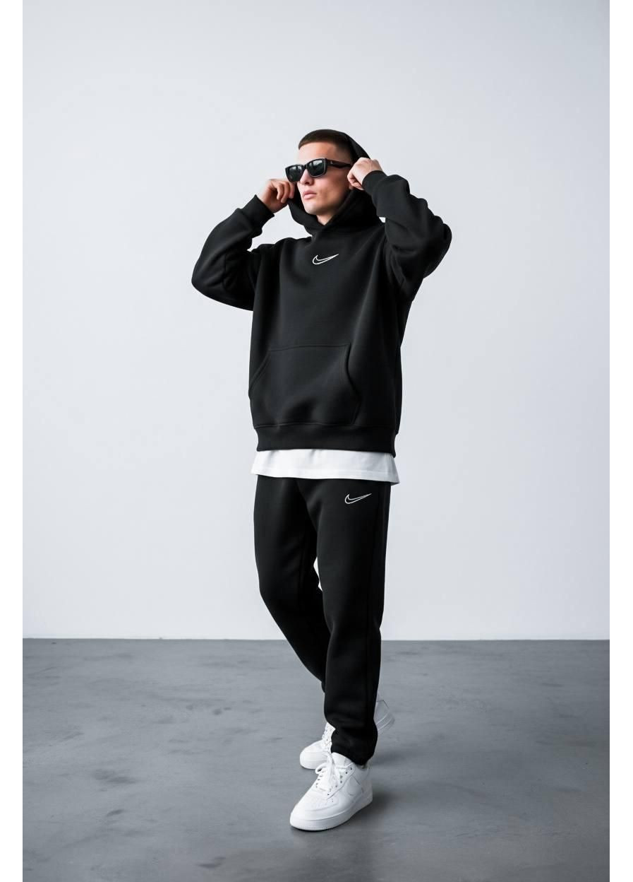 Стильний чоловічий спортивний костюм зимній оверсайз Nike чорний No Brand (371886717)