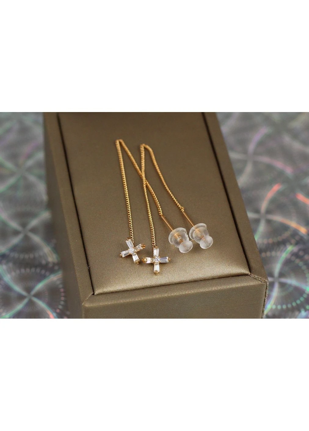 Серьги протяжки крестик из фианитов 7 см золотистые love-shopping Xuping Jewelry (354655780)