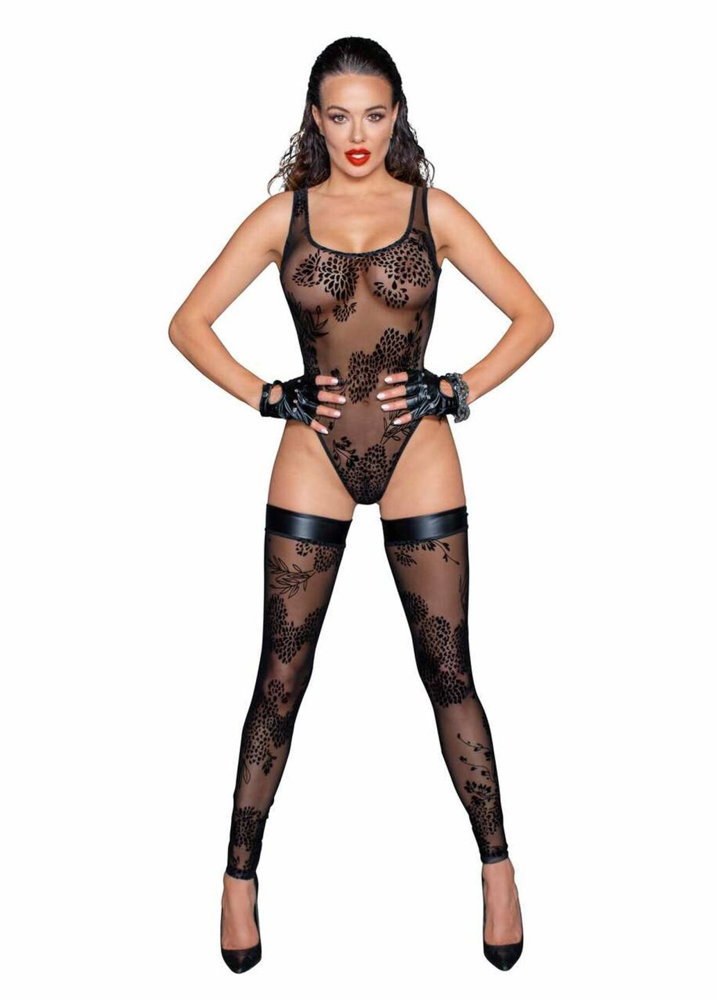 Боди F242 Tulle body with patterned flock embroidery, CherryLove Noir Handmade (340274988)