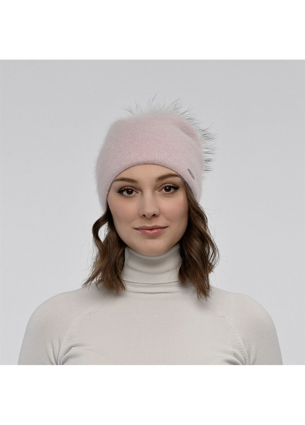 Шапка с помпоном женская ангора с люрексом розовая GISELE LuckyLOOK 658-791 (322791266)