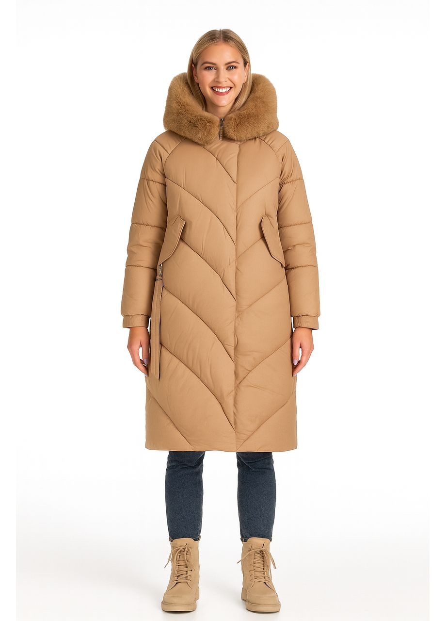 Кофейная зимняя женская длинная зимняя куртка мокко (wkl1) No Brand