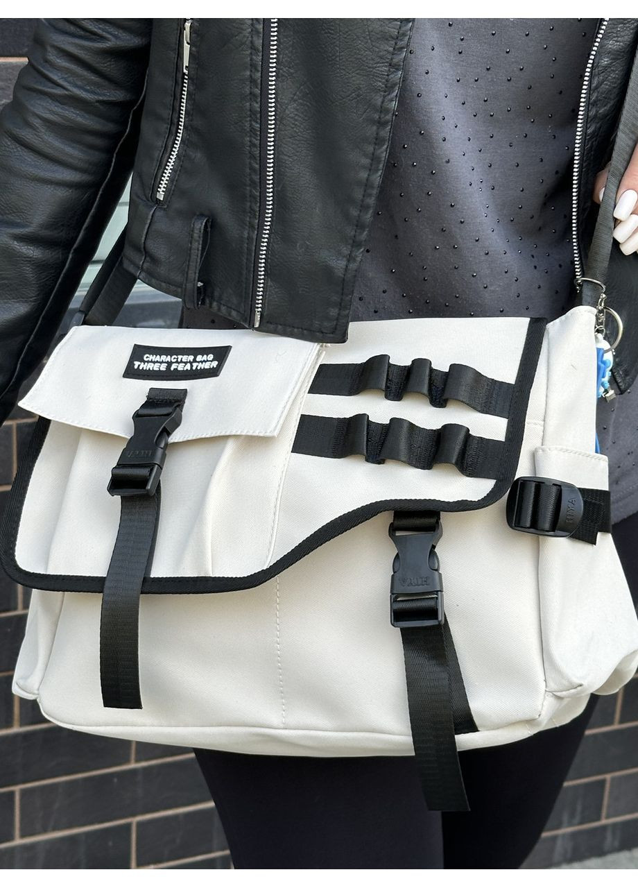 Сумка через плече молодіжна текстильна для навчання унісекс молочна. Сумка для прогулянок. No Brand (356178947)