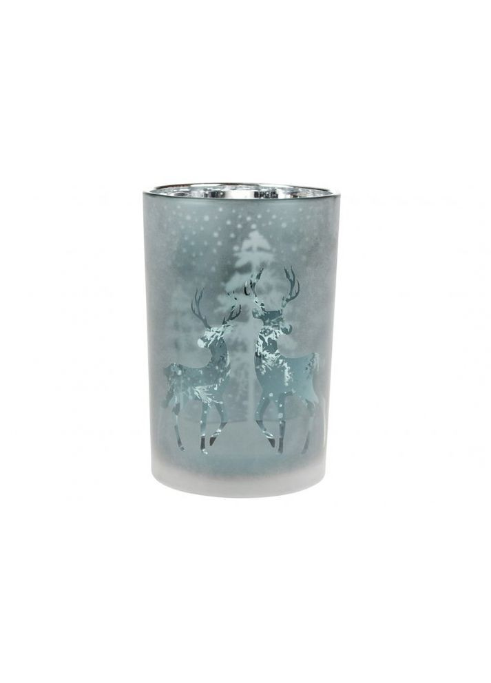 Свічник скляний з малюнком Олені морозний синій 18 см 549-131 BonaDi (273215414)