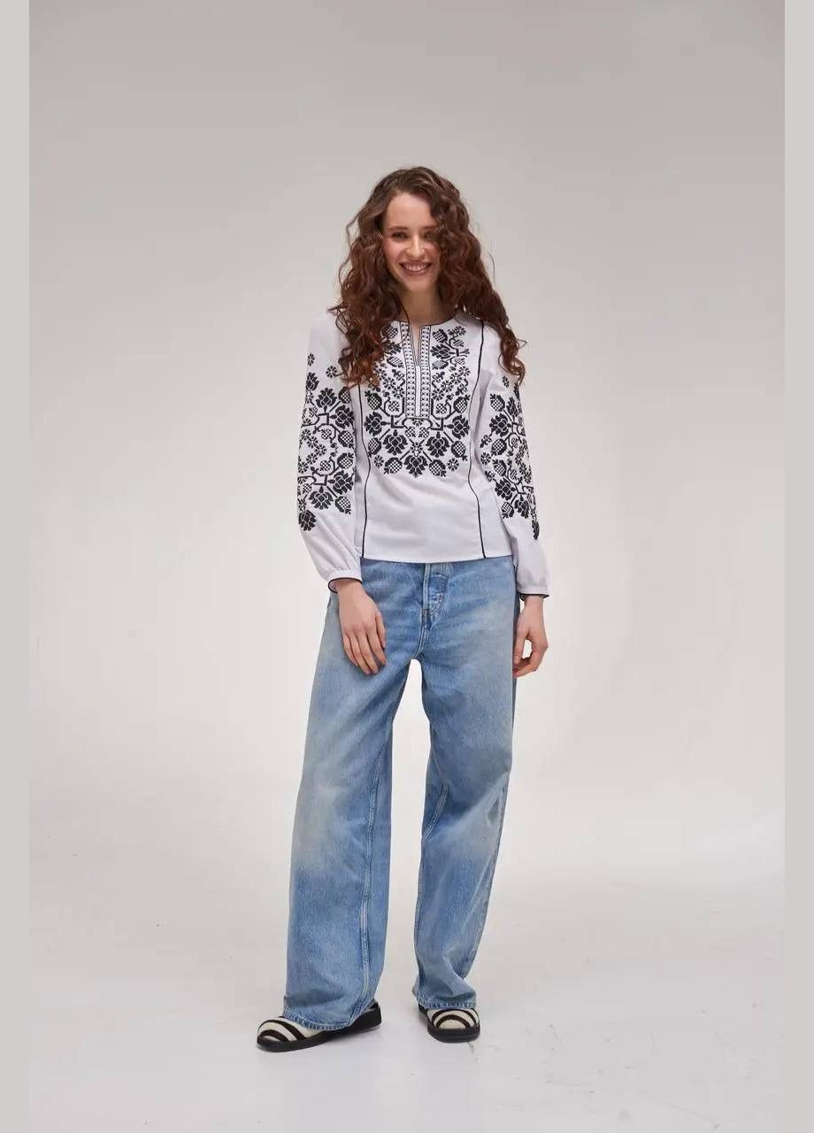 Жіноча вишиванка Владана біла з чорним MEREZHKA 3600 (303727487)