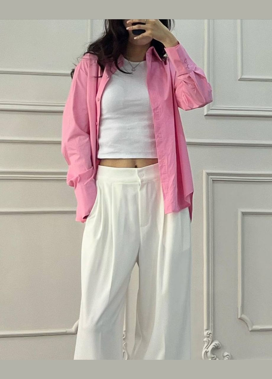 Розовая классическая, повседневный, праздничный, вечерний рубашка однотонная No Brand