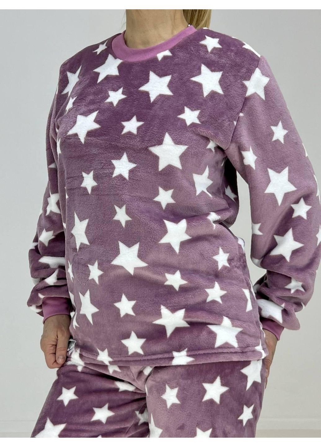 Бузкова зимня піжама жіноча махра зірки 46 бузкова 17110894-1 Triko