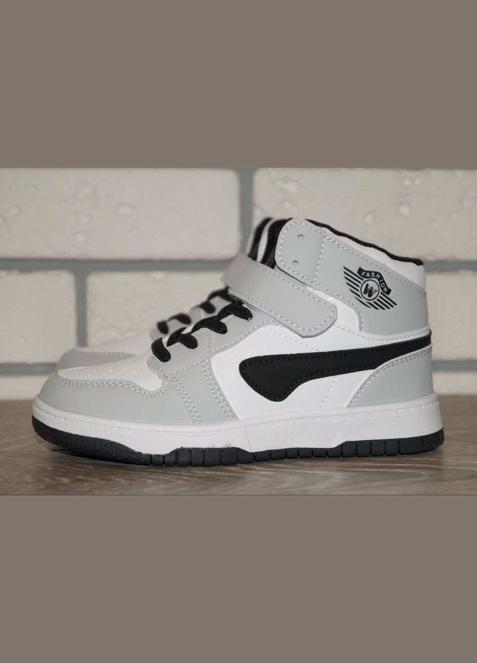 Светло-серые повседневные, кэжуал осенние хайтопы демисезонные детские / ботинки демисезонные детские серые с белым BBT