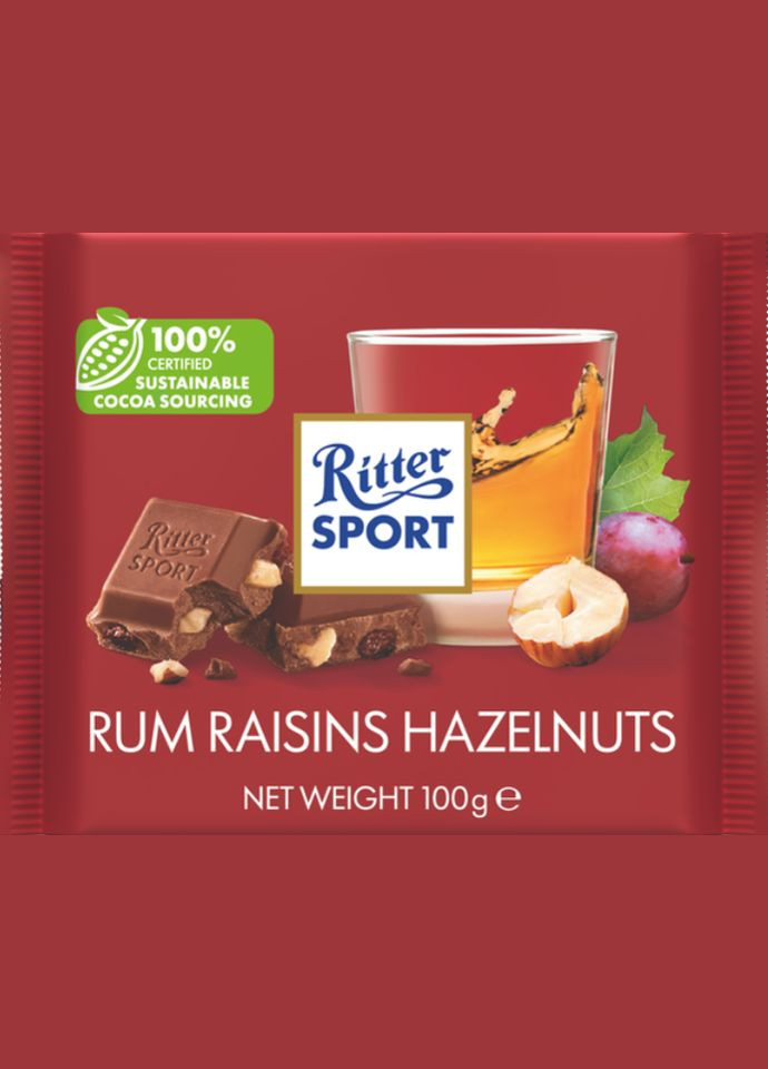Молочний шоколад з родзинками ромом і подрібненим фундуком 100г ТМ Ritter Sport (317287090)