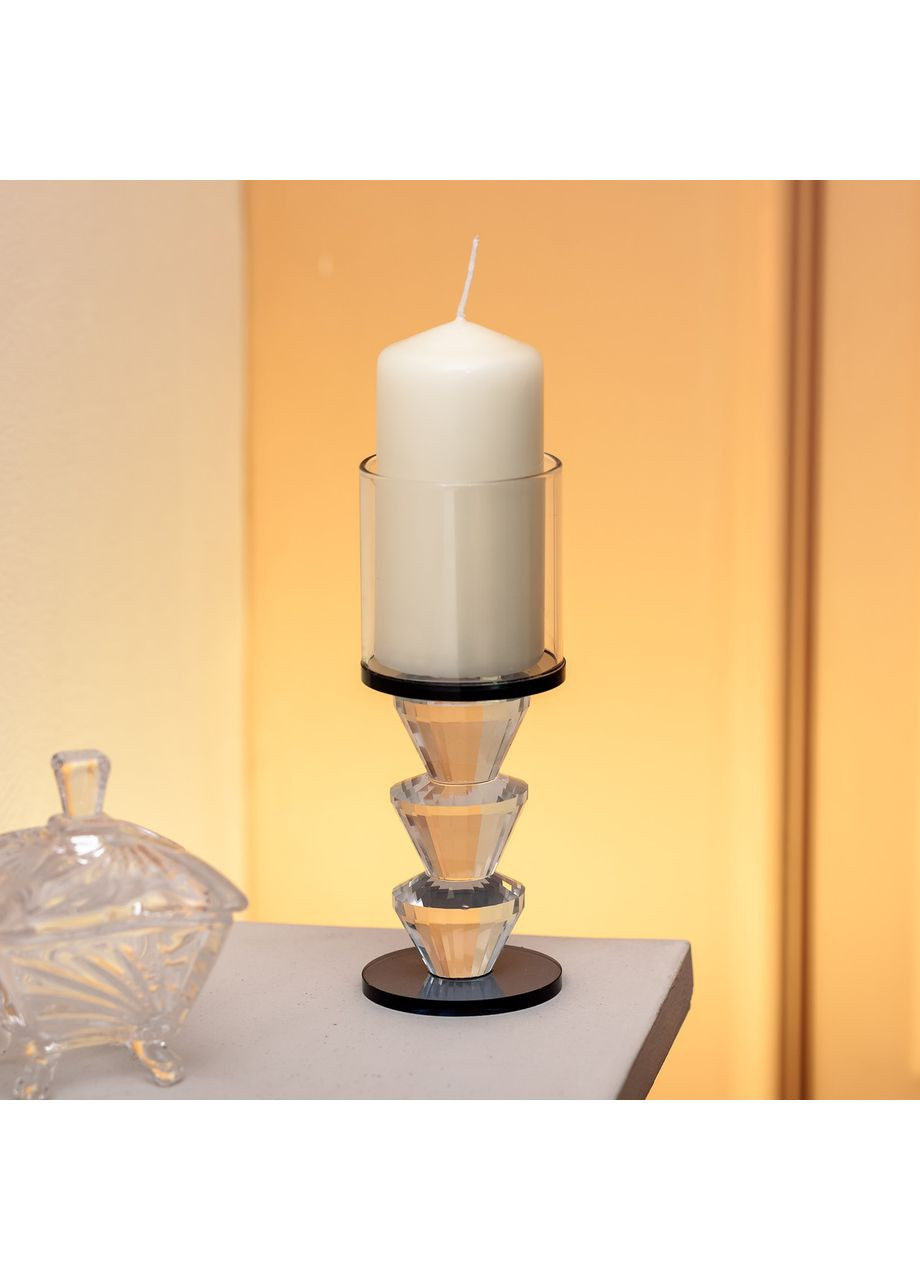 Підсвічник скляний 6×15.7 см на одну свічку підсвічник келих на ніжці декоративний Сірий HP-4-21L Yiwu (370974236)