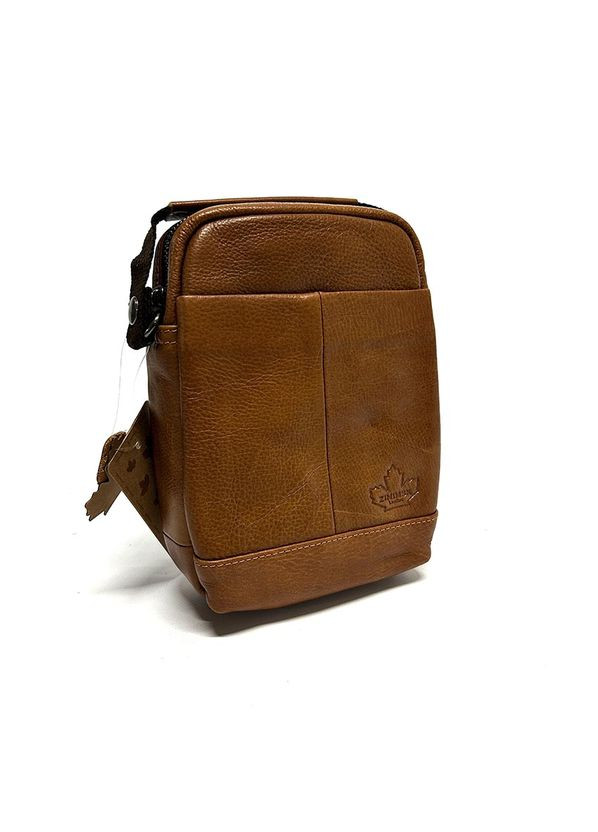 Коричнева чоловіча маленька шкіряна вертикальна міні сумка месенджер через плече No Brand (316715404)