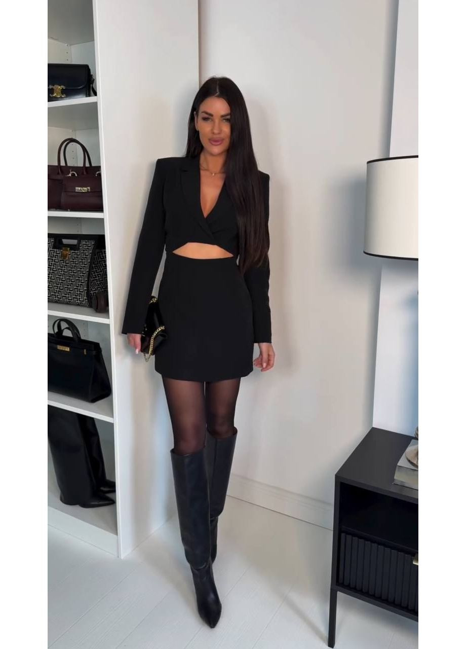 Черное повседневный платье-пиджак с вырезом на талии Україна