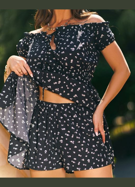Черное повседневный платья бэби долл ISSA PLUS с цветочным принтом