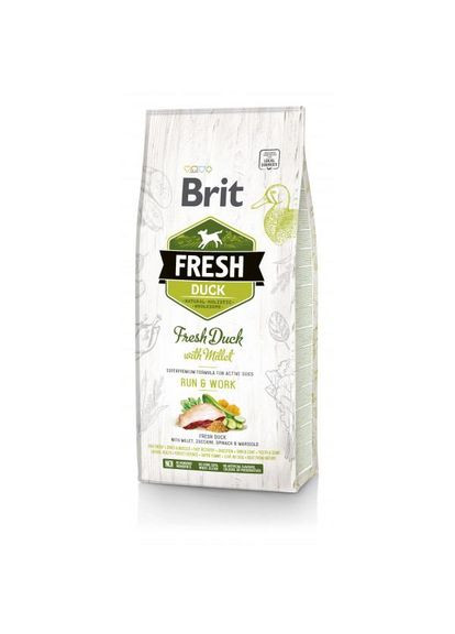 Сухий корм для активних дорослих собак Fresh Active Run & Work з качкою і пшоном 12 кг (8595602530816) Brit (364787871)