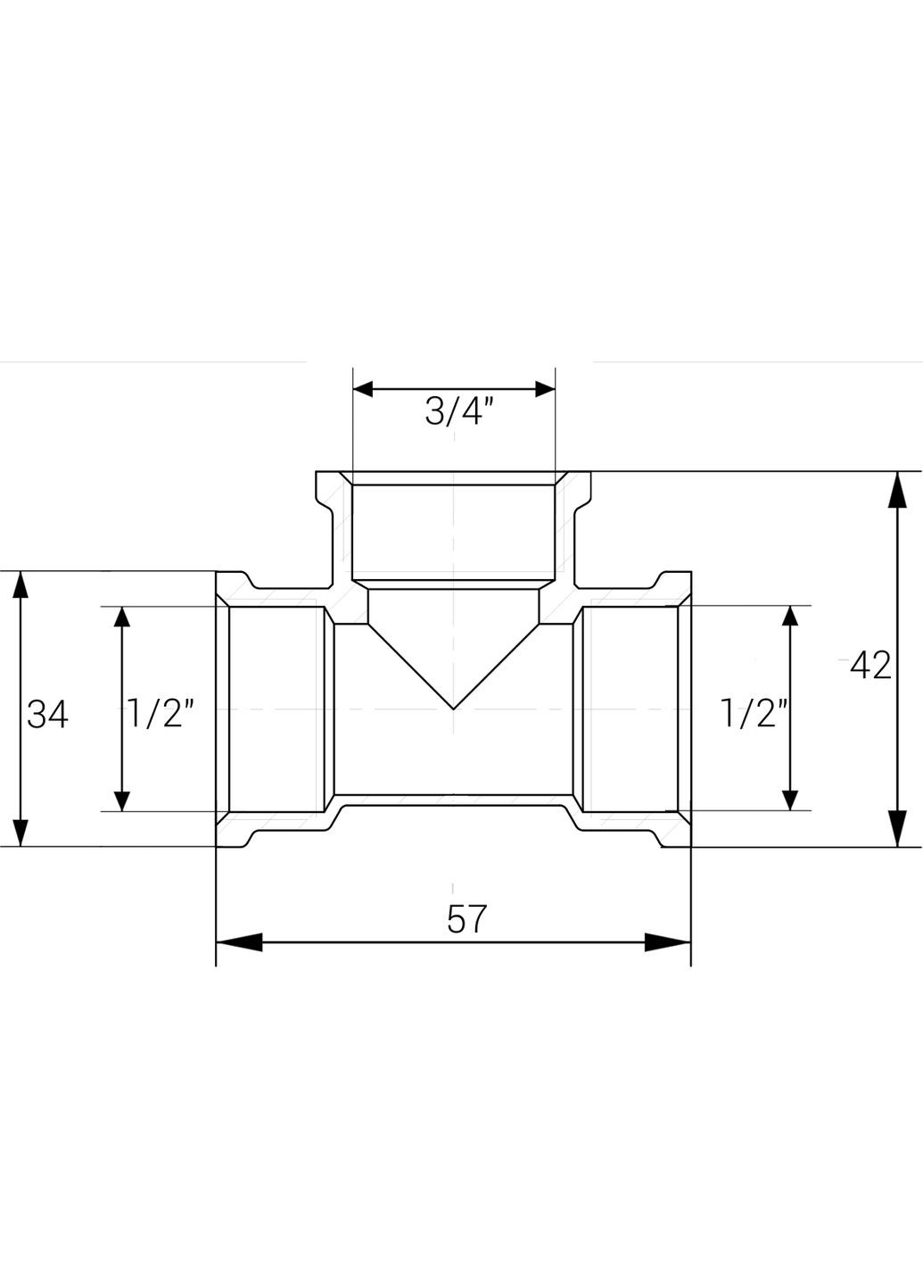 Редукционный тройник латунный 1/2″ВР х 3/4″ВР х 1/2″ВР штампованный А0217А VA (299999435)