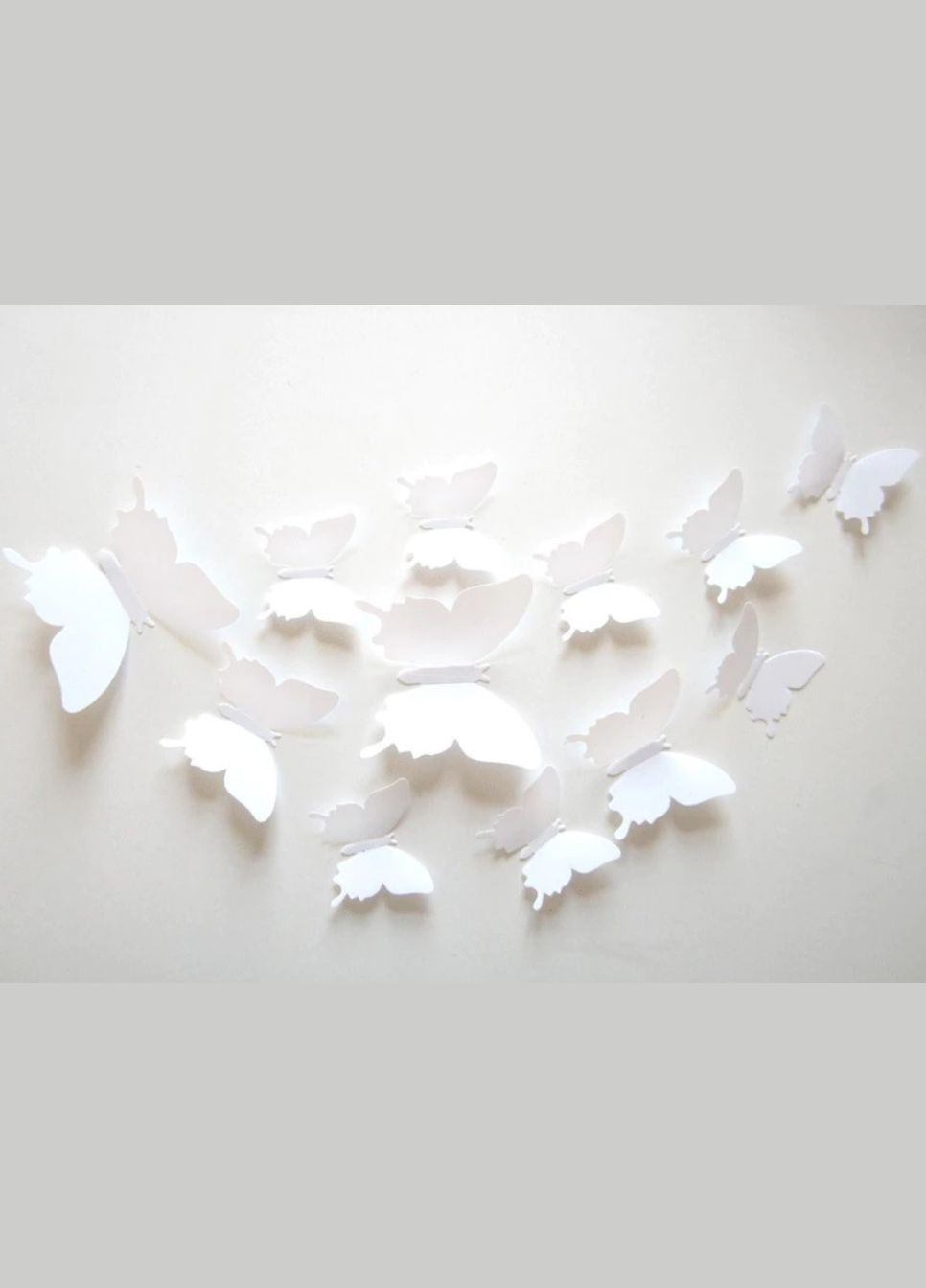 Комплект декоративных 3d бабочек Наклейки бабочки глянцевые для декора помещений, 12 шт Белый LELUNO (314489556)