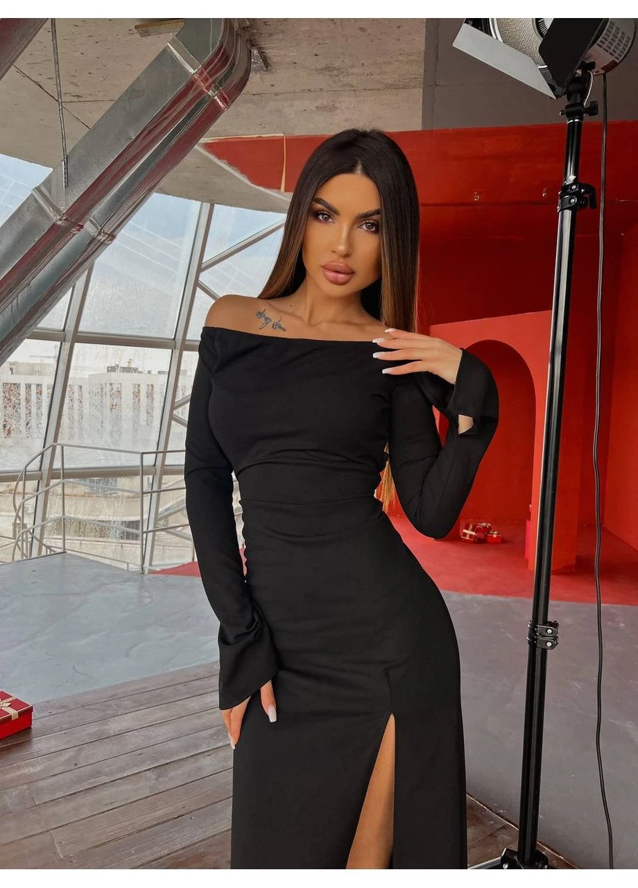 Черное платье женское длинное изысканное с корсетом на спине No Brand