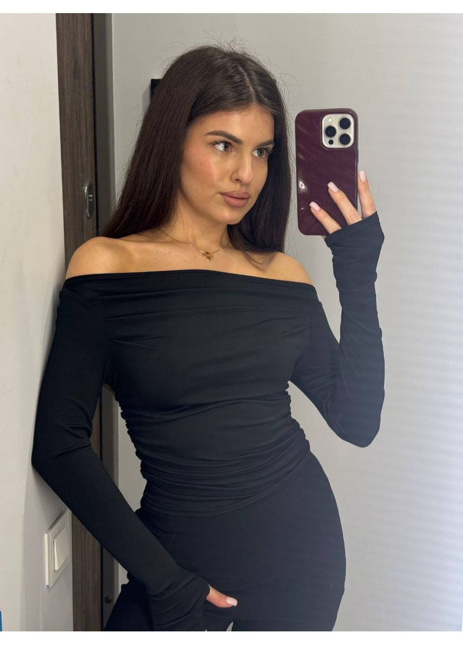 Стильный женский лонгслив с открытыми плечами. No Brand (370032213)