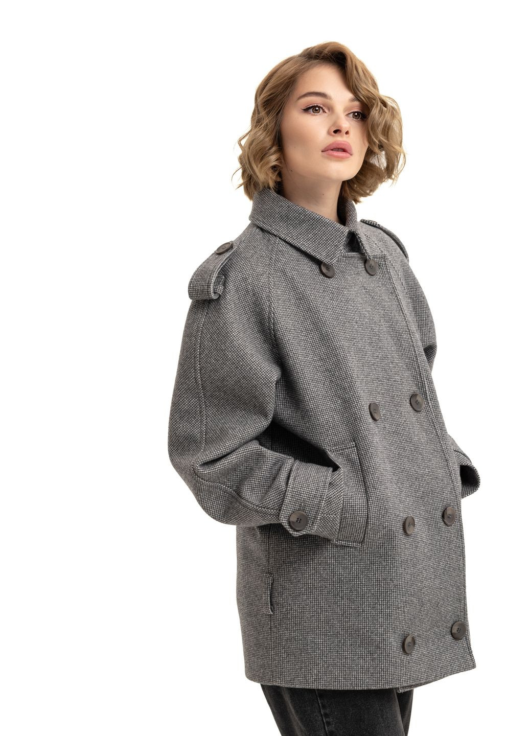 Черно-белое демисезонное Пальто Лина черно-белый (микроклетка) Emass