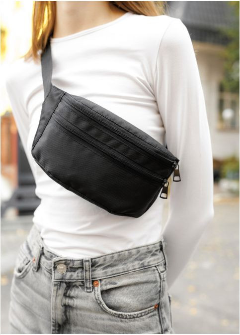 Жіноча тканинна сумка бананка на пояс Чорна (827031512) Sambag (361244565)