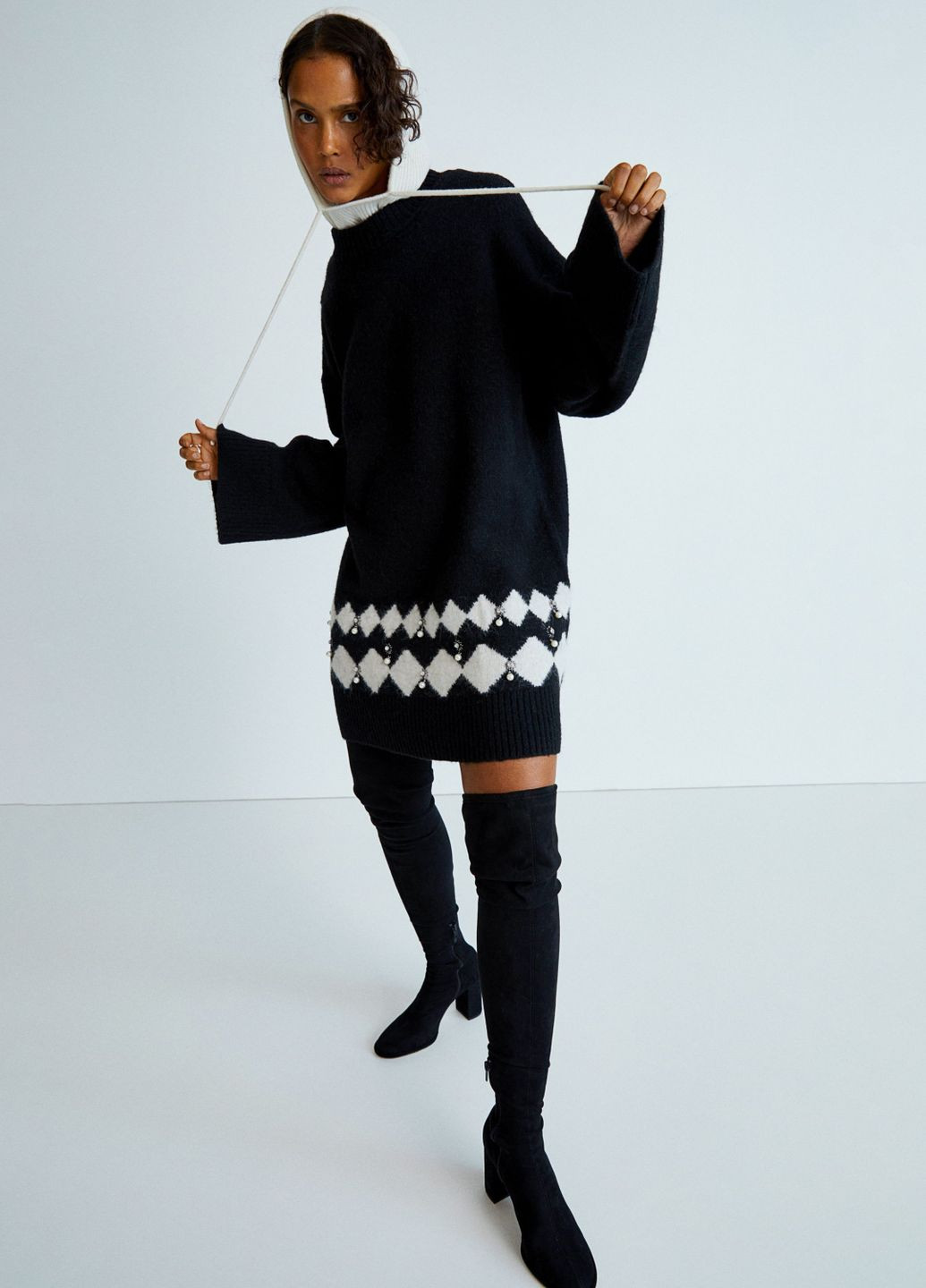 Чорна кежуал сукня у складі з альпакою H&M однотонна