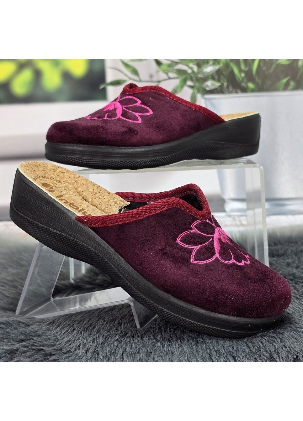 Тапочки домашні жіночі бордові на танкетці з корковою устілкою Inblu (366144501)