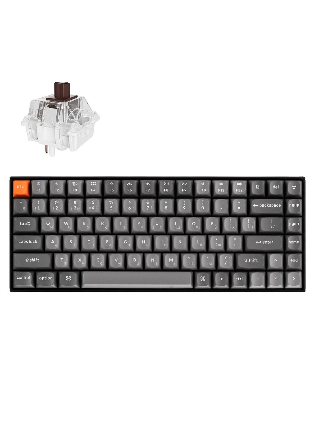 Клавиатура механическая K2 Max 84Key, K Super Brown, WL/BT/USB-A, QMK, EN/UKR, RGB, черный Keychron (367854300)