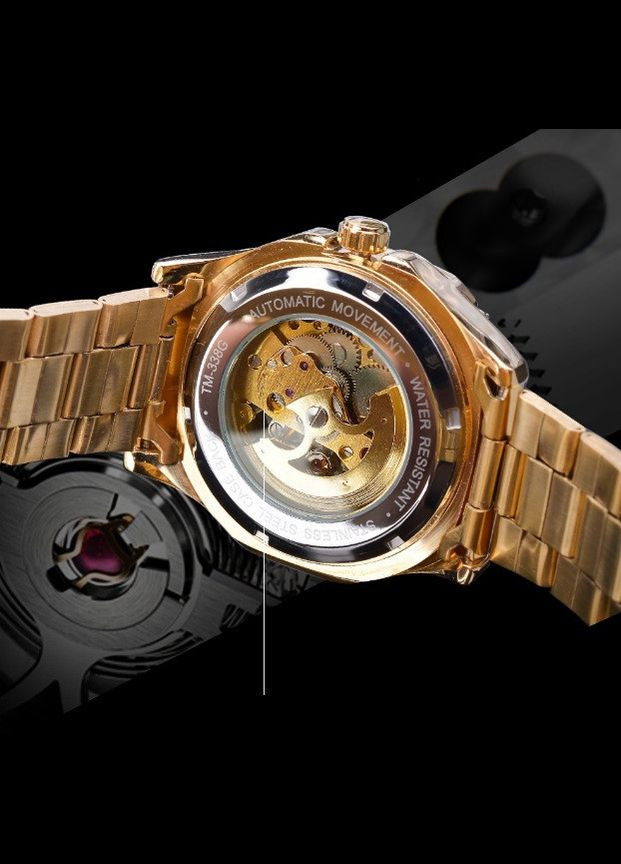 Чоловічий механічний наручний годинник Skeleton з відкритим механізмом годинник золотистий люкс(BRT) Winner (336551792)