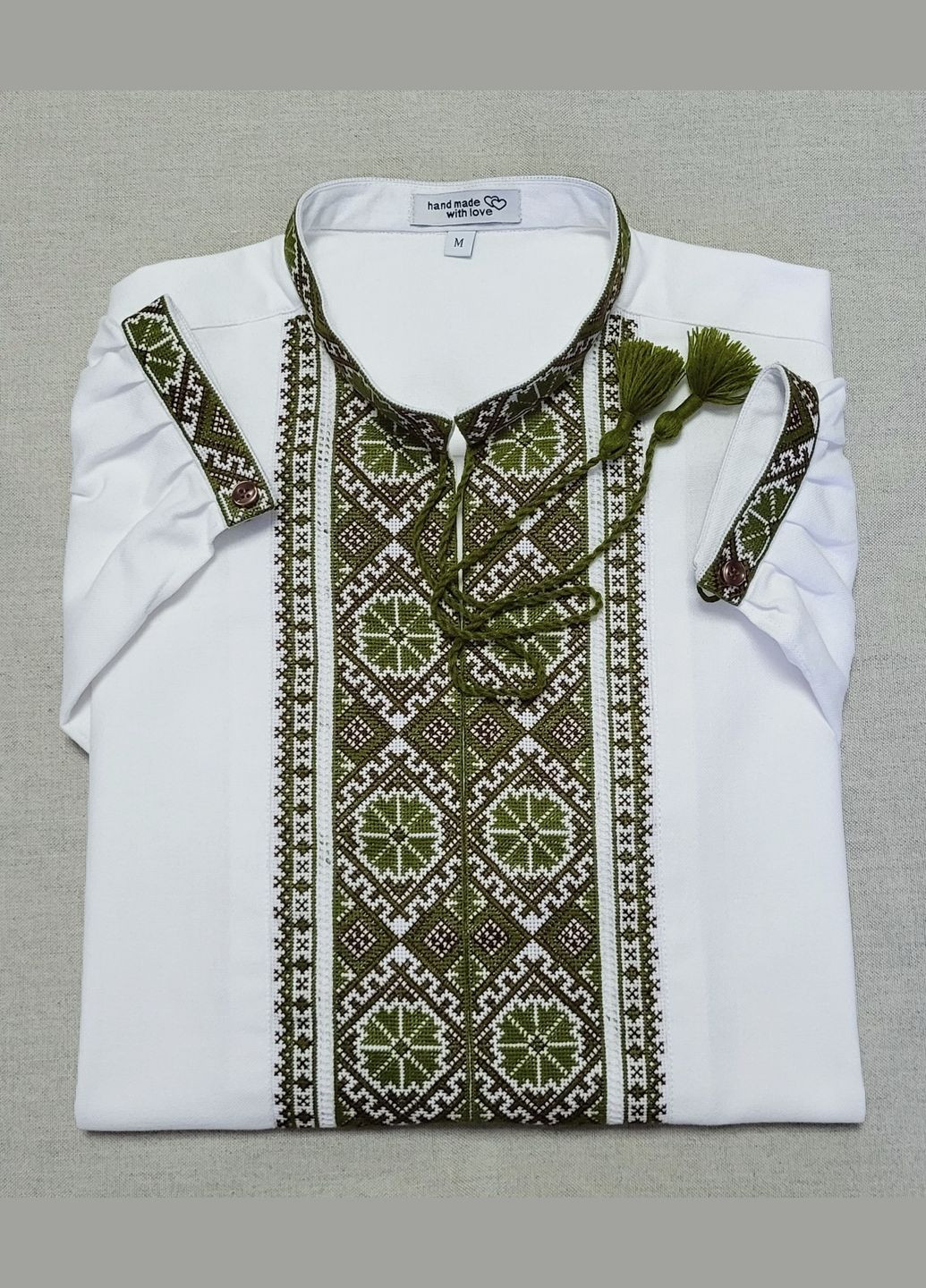 Комбінована чоловіча вишиванка на домотканому полотні (вишиті вставки)"зелений гай" Hand Made візерунок українська символіка вільна, пряма бавовна, домоткане полотно (331769855)
