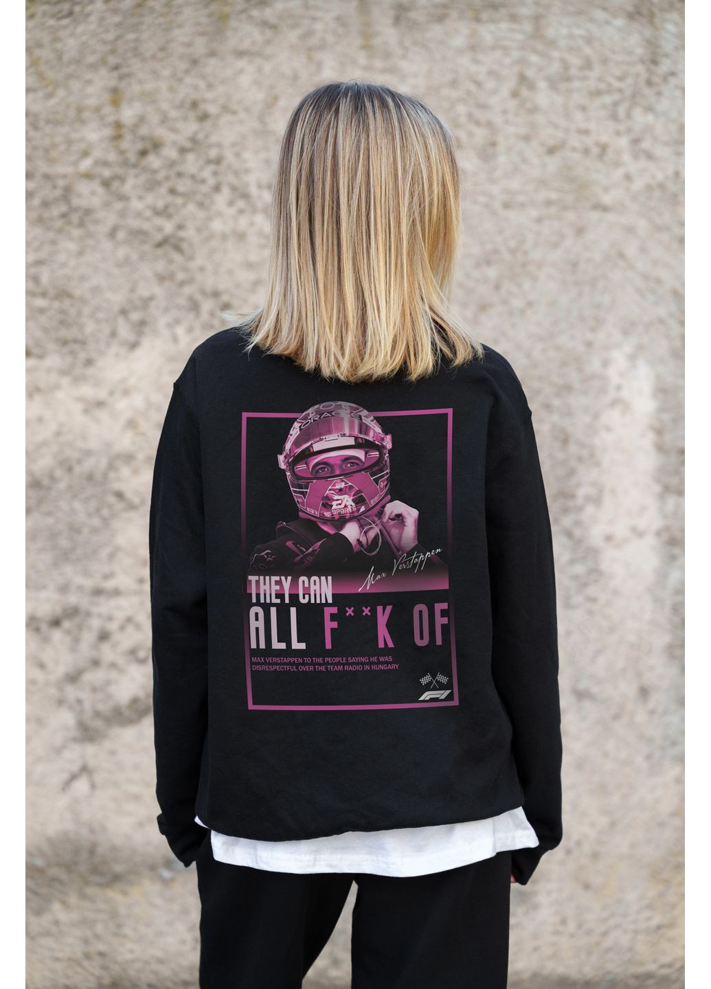 Чорний жіночий утеплений оверсайз світшот на флісі з принтом verstappen Without однотонний без декору (361680382)